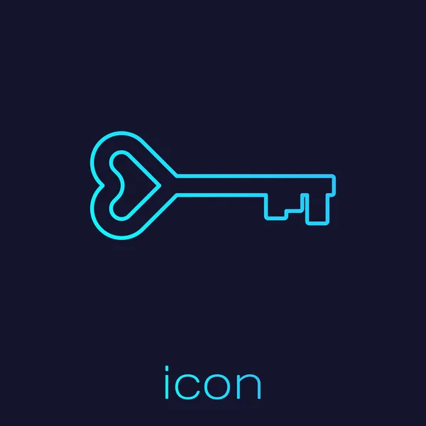 Turkusowa linia Key w kształcie serca ikona odizolowana na niebieskim tle. Symbolem Walentynek. Ilustracja wektora — Wektor stockowy