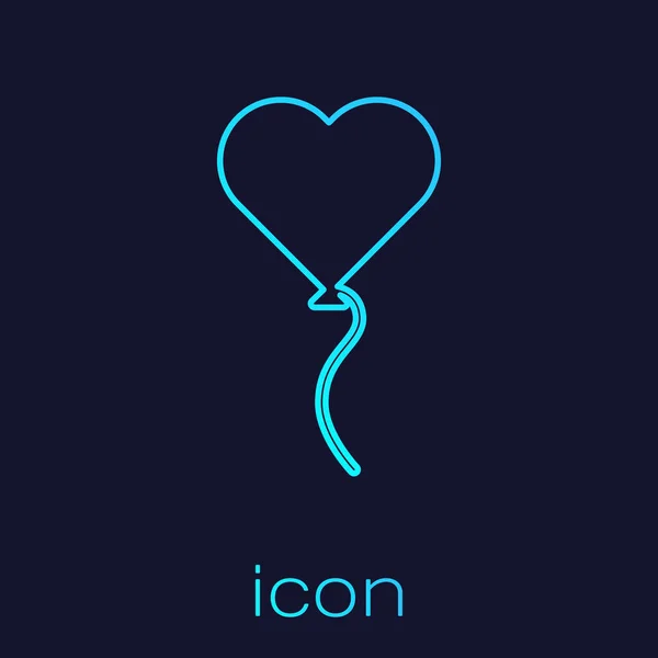 Τυρκουάζ γραμμή Μπαλόνια σε μορφή καρδιάς με κορδέλα εικονίδιο απομονώνονται σε μπλε φόντο. Σύμβολο του Αγίου Βαλεντίνου. Εικονογράφηση διανύσματος — Διανυσματικό Αρχείο