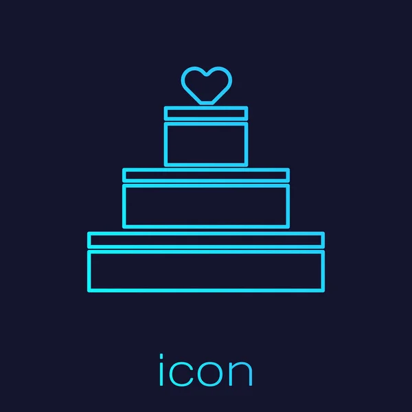 Linha turquesa Bolo de casamento com ícone de coração isolado no fundo azul. Símbolo do dia dos namorados. Ilustração vetorial — Vetor de Stock