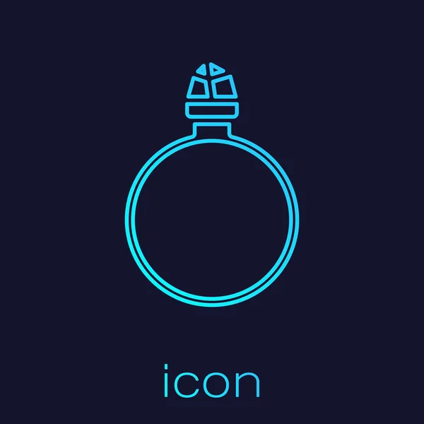 Turquoise line Diamond engagement ring icon isolated on blue background. Vector Illustration — 스톡 벡터