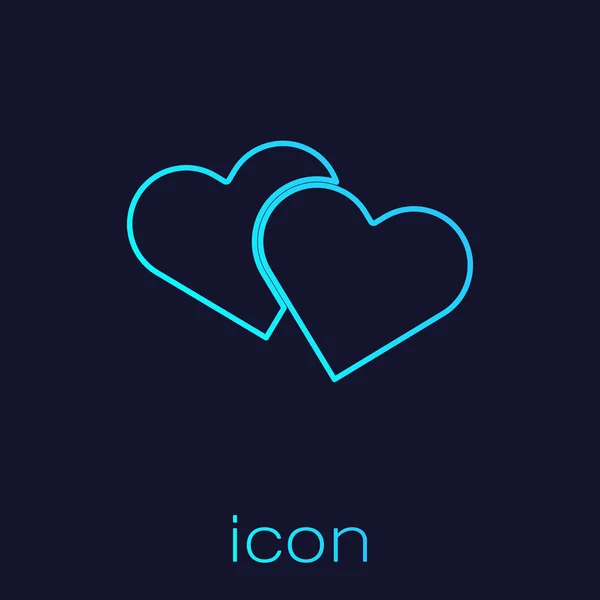 Turquoise line Heart icon isolated on blue background. Romantic symbol linked, join, passion and wedding. Valentine day symbol. Vector Illustration — Stock Vector