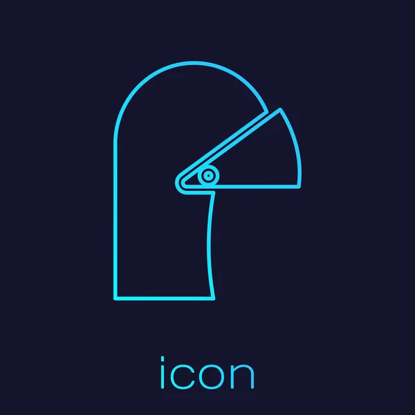 Turquoise line Medieval iron helmet for head protection icon isolated on blue background. Vector Illustration — 스톡 벡터