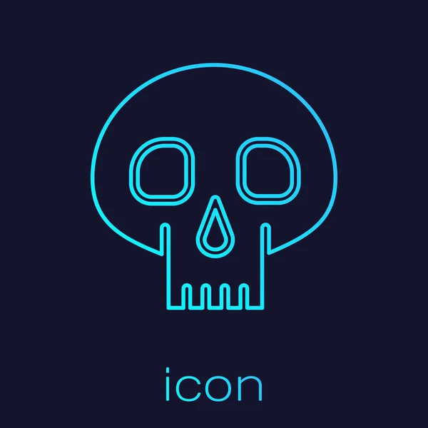 Turkos linje Skull ikon isolerad på blå bakgrund. Vektor Illustration — Stock vektor
