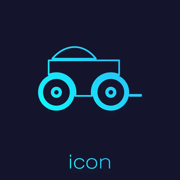 Turquoise line Wooden four-wheel cart with hay icon isolated on blue background. Vector Illustration — 스톡 벡터