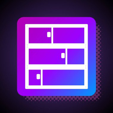 Beyaz çizgi Shelf simgesi siyah arkaplanda izole edildi. Raflar işaretli. Kare renk düğmesi. Vektör İllüstrasyonu