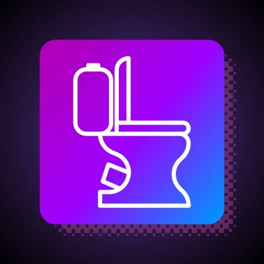 Beyaz çizgi tuvalet klozeti ikonu siyah arka planda izole edilmiş. Kare renk düğmesi. Vektör İllüstrasyonu