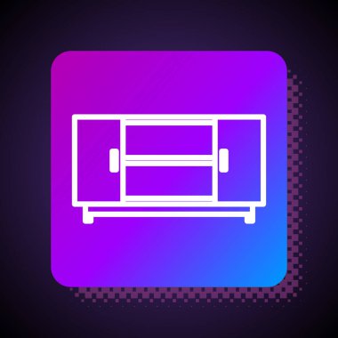 Beyaz çizgi televizyon masası simgesi siyah arkaplanda izole edildi. Kare renk düğmesi. Vektör İllüstrasyonu