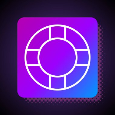 Beyaz çizgi Lifebuoy simgesi siyah arkaplanda izole edildi. Can simidi sembolü. Kare renk düğmesi. Vektör İllüstrasyonu