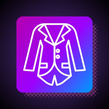 Siyah arkaplanda beyaz çizgili Blazer veya ceket simgesi var. Kare renk düğmesi. Vektör İllüstrasyonu