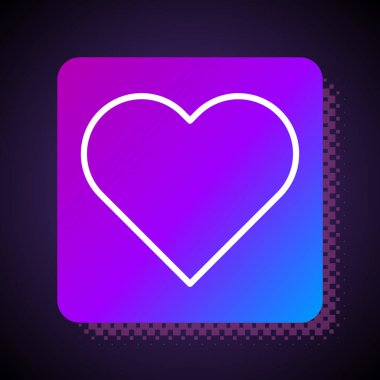 Beyaz çizgi kalp simgesi siyah arkaplanda izole edildi. Romantik sembol, bağlanma, tutku ve düğün. Sevgililer Günü sembolü. Kare renk düğmesi. Vektör İllüstrasyonu