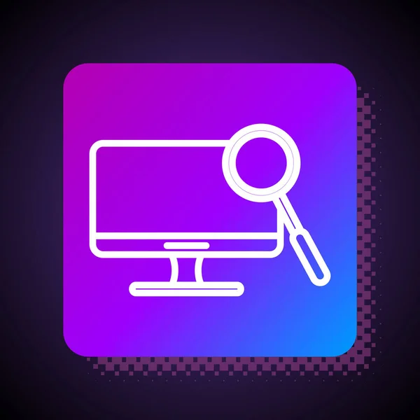 White line Computer monitor diagnostics icon isolated on black background. Adjusting app, service, setting options, maintenance, repair. Square color button. Vector Illustration — 스톡 벡터