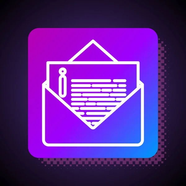 White line Envelope icon isolated on black background. Email message letter symbol. Square color button. Vector Illustration — 스톡 벡터