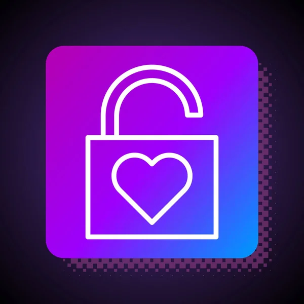 White line Lock and heart icon isolated on black background. Locked Heart. Love symbol and keyhole sign. Valentines day symbol. Square color button. Vector Illustration — Stock Vector