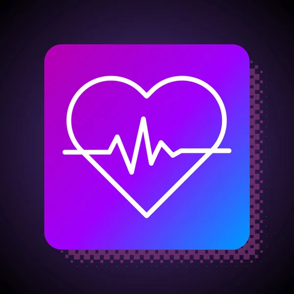 Bílá čára Ikona srdeční frekvence izolovaná na černém pozadí. Znamení tlukot srdce. Ikona pulsu srdce. Ikona kardiogramu. Tlačítko čtvercové barvy. Vektorová ilustrace — Stockový vektor