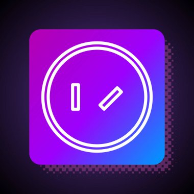 Beyaz çizgi yuvarlak tahta kalkan ikonu siyah arkaplanda izole edilmiş. Güvenlik, güvenlik, koruma, mahremiyet, koruma kavramı. Kare renk düğmesi. Vektör İllüstrasyonu