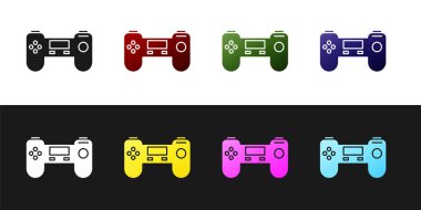 Gamepad simgesini siyah ve beyaz arkaplanda izole et. Oyun kontrolörü. Vektör İllüstrasyonu