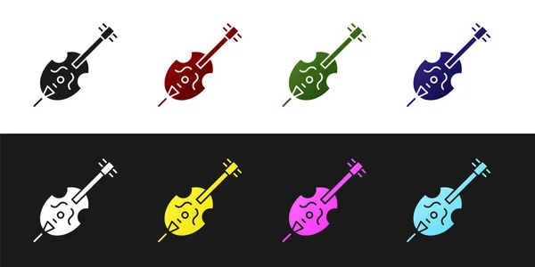 Set Icono de violín aislado sobre fondo blanco y negro. Instrumento musical. Ilustración vectorial — Vector de stock