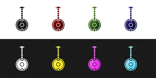 Imposta l'icona Banjo isolata su sfondo bianco e nero. Strumento musicale. Illustrazione vettoriale — Vettoriale Stock
