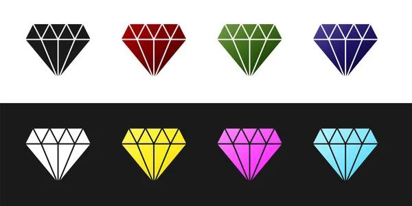 Set Icono de diamante aislado sobre fondo blanco y negro. Símbolo joyería. Piedra de gema. Ilustración vectorial — Vector de stock