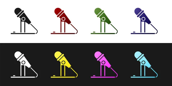 Set Microphone icon isolated on black and white background. On air radio mic microphone. Speaker sign. Vector Illustration — Stock Vector