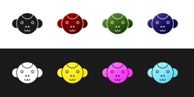 Siyah beyaz arkaplanda maymun burcu simgesini ayır. Astrolojik yıldız falı koleksiyonu. Vektör İllüstrasyonu