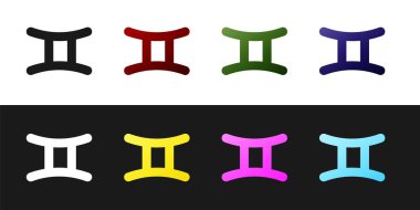 Gemini burç simgesini siyah beyaz arkaplanda izole et. Astrolojik yıldız falı koleksiyonu. Vektör İllüstrasyonu