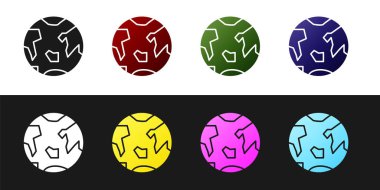 Gezegen Dünya simgesini siyah beyaz arkaplanda izole et. Vektör İllüstrasyonu