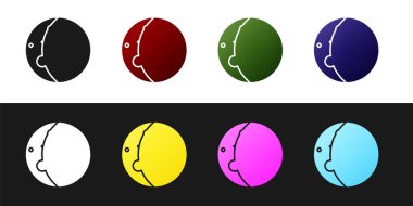 Güneş tutulması simgesini siyah beyaz arkaplanda izole et. Tam sonar tutulması. Vektör İllüstrasyonu