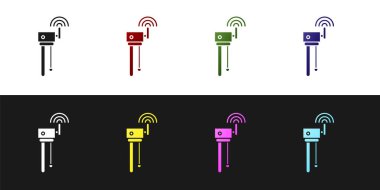 Siyah beyaz arka planda yalıtılmış Yönlendirici ve wi-fi sinyal simgesi simgesini ayarlayın. Kablosuz ethernet modem yönlendirici. Bilgisayar teknolojisi internet. Vektör İllüstrasyonu