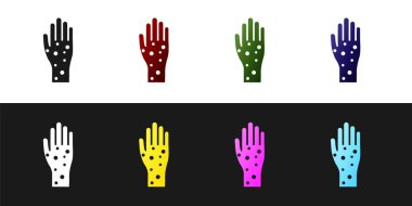 Sedef hastalığı ya da egzama ikonunu siyah beyaz arkaplanda izole et. Alerjene veya kronik vücut sorununa karşı insan derisi tepkisi kavramı. Vektör İllüstrasyonu