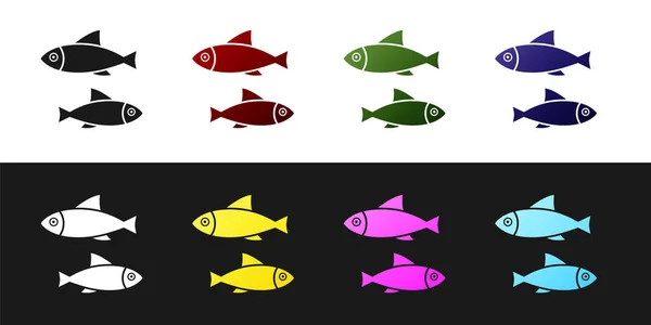 Setzen Fisch-Symbol isoliert auf schwarz-weißem Hintergrund. Vektorillustration — Stockvektor
