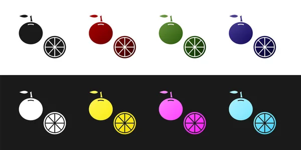 Set Orange fruit icon isolated on black and white background. Vector Illustration — Stock Vector