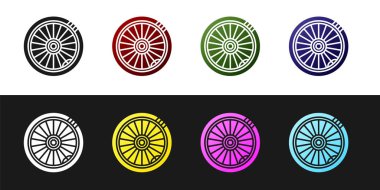 Araba tekeri simgesini siyah beyaz arkaplanda izole et. Vektör İllüstrasyonu