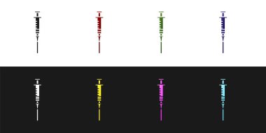 Siyah beyaz arka planda izole edilmiş Şırınga simgesini ayarlayın. Aşı, aşı, enjeksiyon, grip aşısı için şırınga. Tıbbi ekipmanlar. Vektör İllüstrasyonu