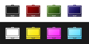 Siyah ve beyaz arkaplanda izole edilmiş ayna simgesiyle makyaj tozu hazırla. Vektör İllüstrasyonu