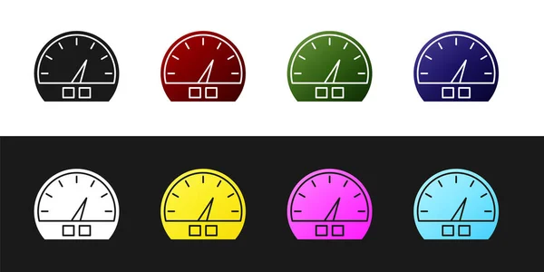 Set Speedometer icon isolated on black and white background. Vector Illustration — Stock Vector