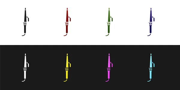 Set Lockenstab für Haar-Symbol isoliert auf schwarzem und weißem Hintergrund. Haarglätter-Symbol. Vektorillustration — Stockvektor