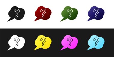 Konuşma baloncuğu ve Soru simgesini siyah ve beyaz arkaplanda izole et. Faq işareti. Dosyaları kopyala, konuşma balonu ve grafiğini çıkar. Vektör İllüstrasyonu