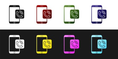 Cep telefonu arama simgesini siyah beyaz arkaplanda ayır. Vektör İllüstrasyonu