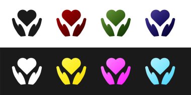 Heart on hand simgesi siyah ve beyaz arkaplanda izole edildi. El çabukluğu aşk sembolü. Sevgililer Günü sembolü. Vektör İllüstrasyonu