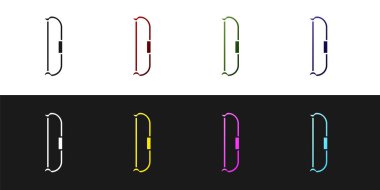 Ortaçağ yay simgesini siyah beyaz arkaplanda izole et. Ortaçağ silahı. Vektör İllüstrasyonu