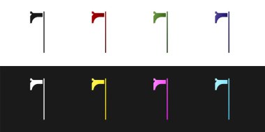 Ortaçağ balta simgesini siyah ve beyaz arkaplanda izole et. Savaş baltası, cellat baltası. Ortaçağ silahı. Vektör İllüstrasyonu