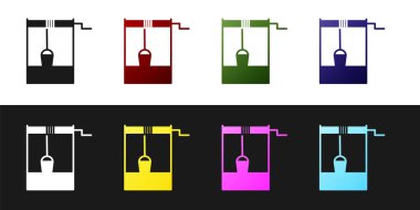 Siyah ve beyaz arka planda izole edilmiş bir kova ve içme suyu ikonu ile iyi ayarlanmış. Vektör İllüstrasyonu