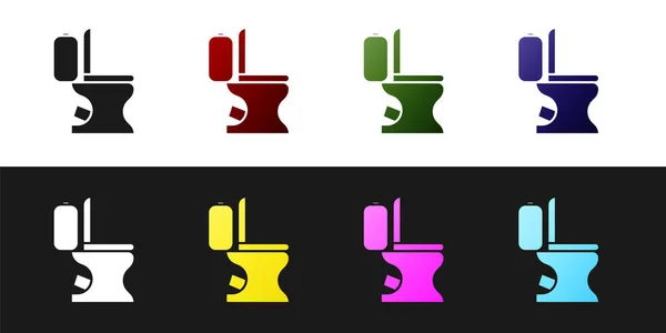 Set icône de bol de toilette isolé sur fond noir et blanc. Illustration vectorielle — Image vectorielle