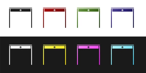 Set icona del tavolo in legno isolato su sfondo bianco e nero. Illustrazione vettoriale — Vettoriale Stock