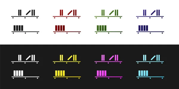 Establecer estante con los libros icono aislado sobre fondo blanco y negro. Signo de estantes. Ilustración vectorial — Archivo Imágenes Vectoriales