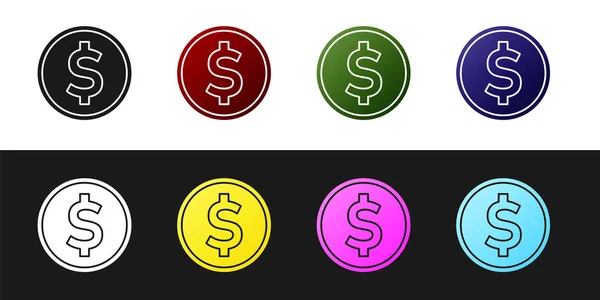 Set Coin money with dollar symbol icon isolated on black and white background. Banking currency sign. Cash symbol. Vector Illustration — 스톡 벡터