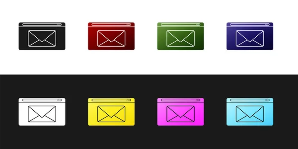 Establecer Mail y e-mail icono aislado sobre fondo blanco y negro. Envolvente símbolo e-mail. Señal de correo electrónico. Ilustración vectorial — Vector de stock
