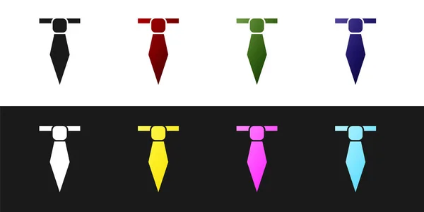 Setzen Sie das Krawattensymbol isoliert auf schwarzem und weißem Hintergrund. Krawatte und Halstuch als Symbol. Vektorillustration — Stockvektor