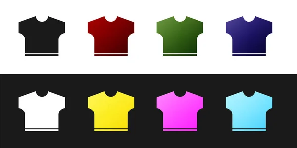 Set T-shirt pictogram geïsoleerd op zwart-wit achtergrond. Vector Illustratie — Stockvector